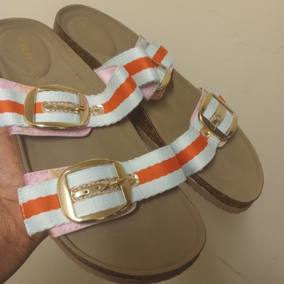 Madden Girl Women's Blue/ Orange Striped Slides SANDALS Size 9M - Picture 6 of 6